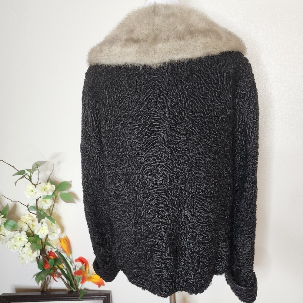 Vintage 1950s Persian Curly Lamb Coat Mink Collar Fort Fur Co. Luxury Jacket - Picture 8 of 15